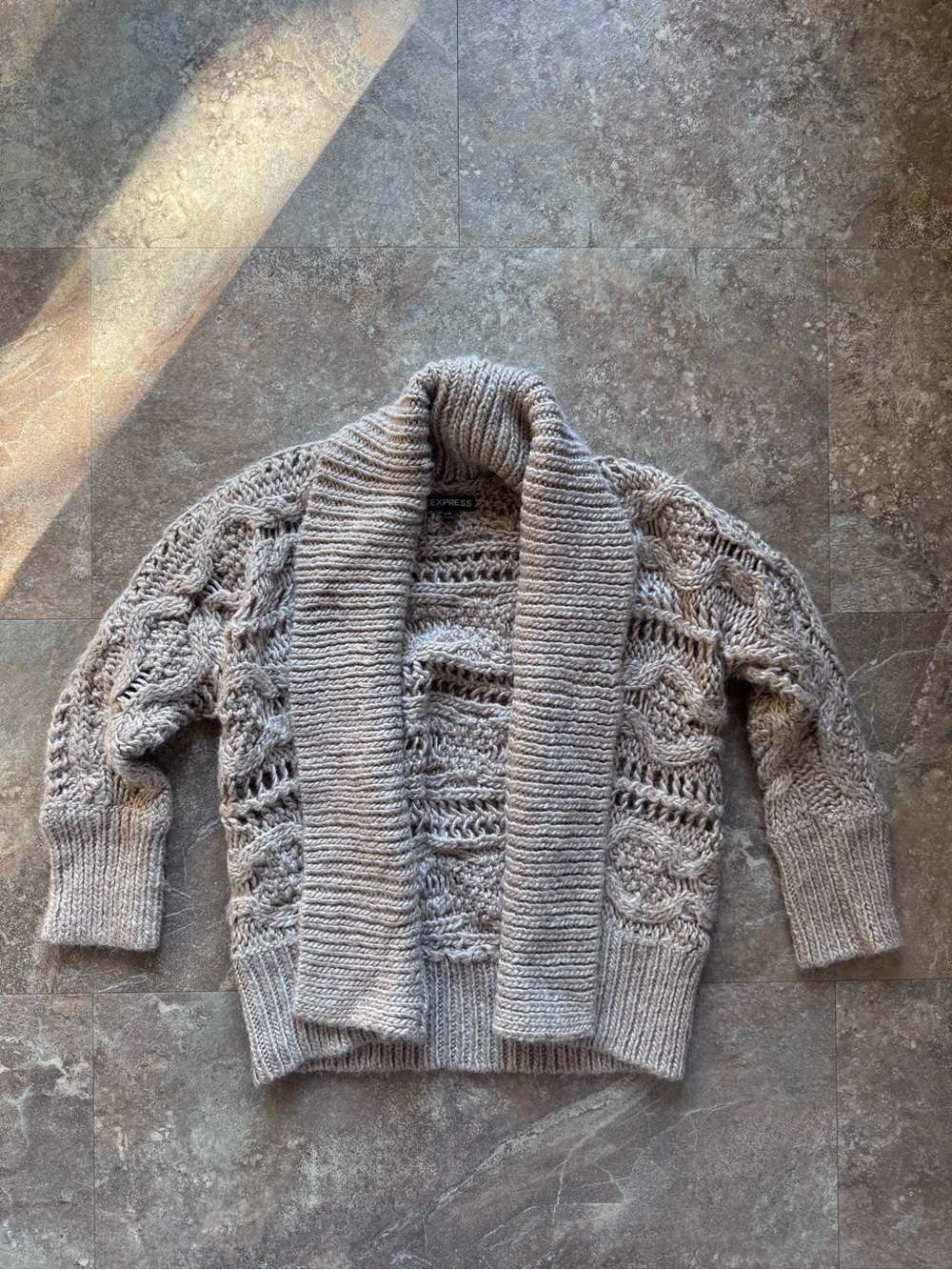 Express Women's Open-Knit Shawl Collar Sweater - Taupe XS -S
